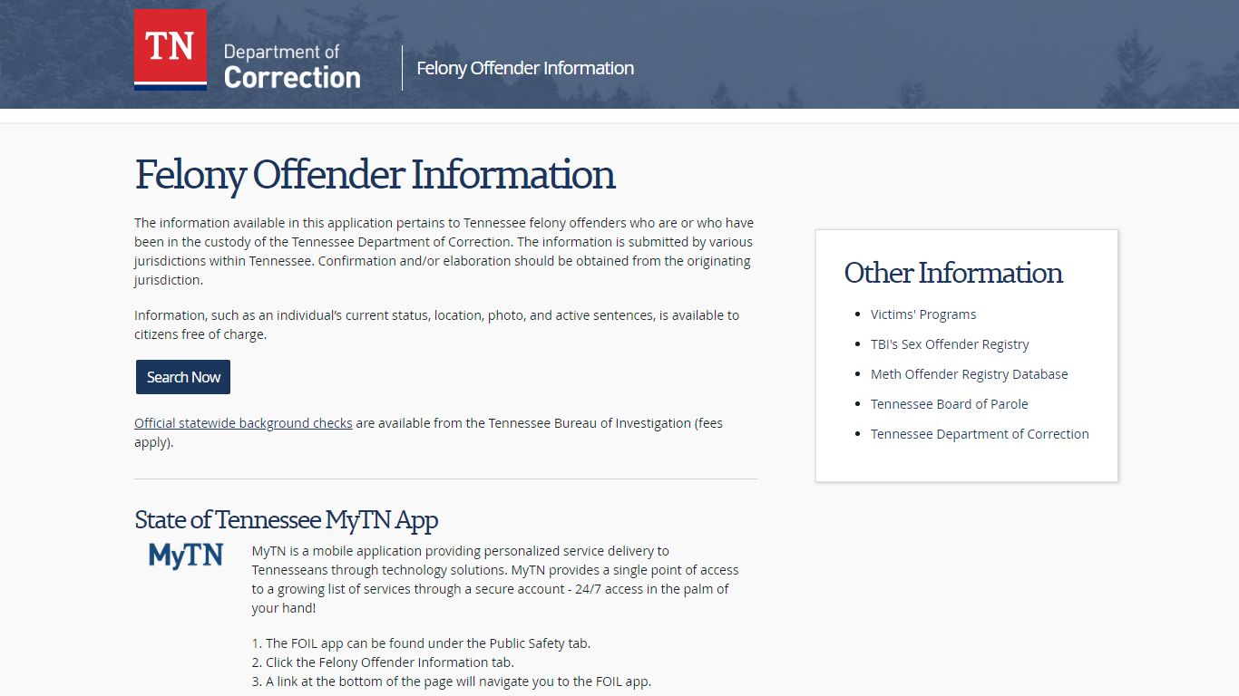 Felony Offender Information - Tennessee